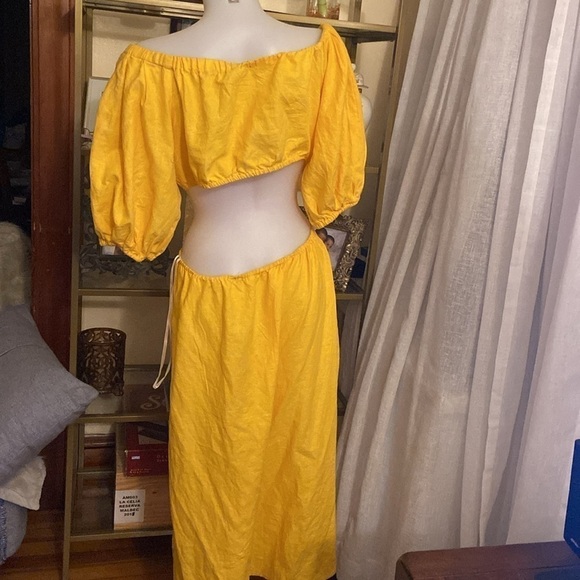 Farm Rio Yellow knotted puff sleeve dress Large - Picture 9 of 11